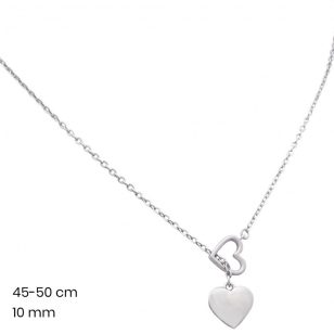   Silver collier necklace with Y-shaped heart pendant Without stones / No stones