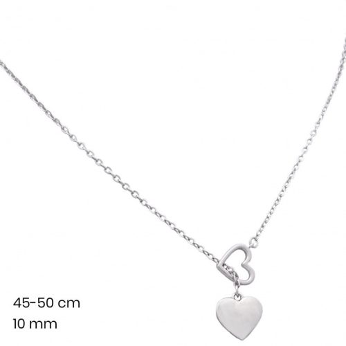 Silver collier necklace with Y-shaped heart pendant Without stones / No stones