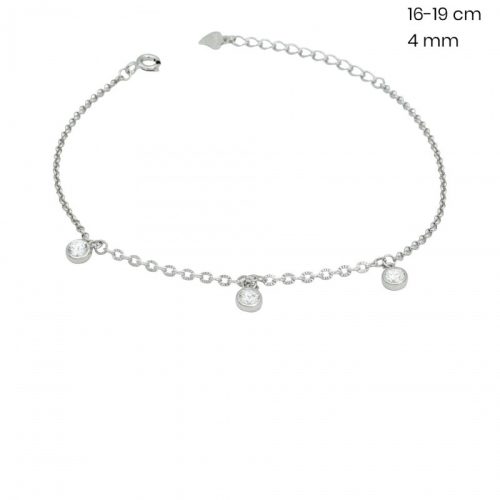 Silver bracelet with dangling zirconia stones