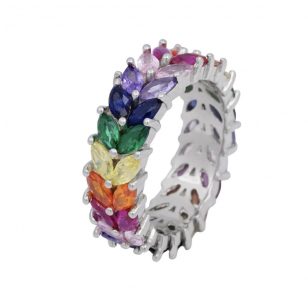 Silver ring with rainbow stones