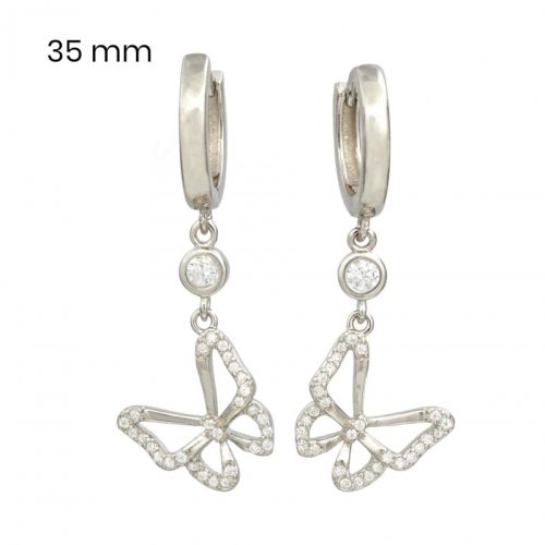 Silver hoop earrings with dangling butterflies