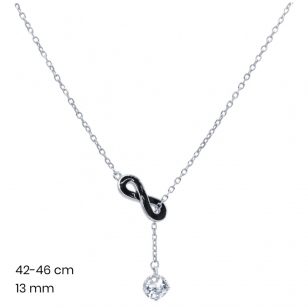 Silver necklace with black infinity symbol pendant