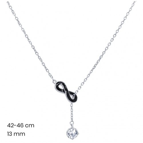 Silver necklace with black infinity symbol pendant