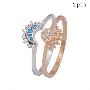 Silver ring set: 2 rings in one (Sun and Moon)