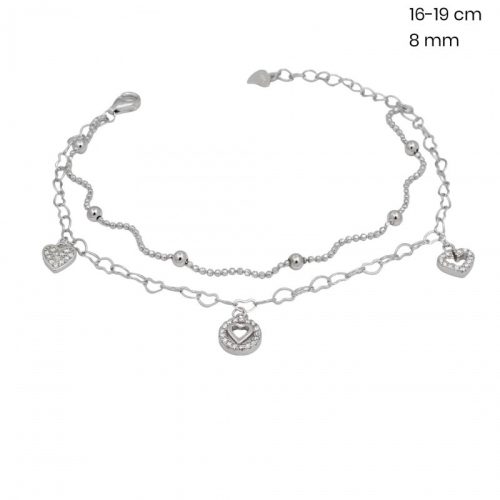 Silver bracelet with dangling heart pendants