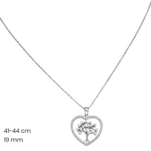 Silver chain with heart tree of life pendant