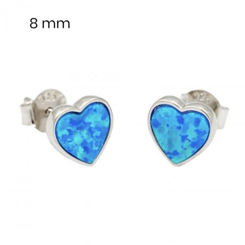 Silver fire opal heart blue stone earrings