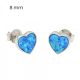Silver fire opal heart blue stone earrings