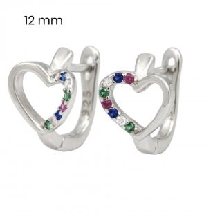 Silver-tone heart earrings with colorful zirconia stones