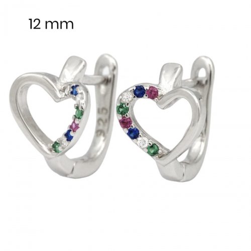Silver-tone heart earrings with colorful zirconia stones