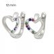 Silver-tone heart earrings with colorful zirconia stones