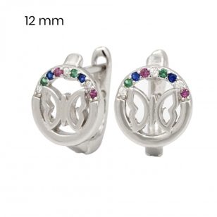   Silver earrings with colorful zirconia stones in the shape of butterflies