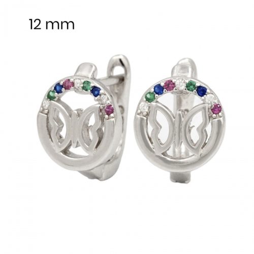 Silver earrings with colorful zirconia stones in the shape of butterflies