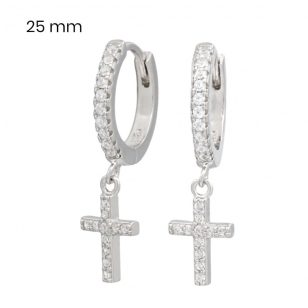 Silver hoop earrings with dangling cross