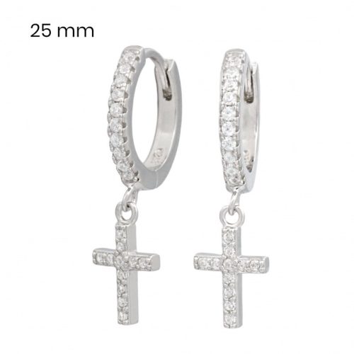 Silver hoop earrings with dangling cross