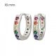 Small silver hoop earrings with rainbow stones