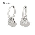 Small silver hoop earrings with dangling hearts