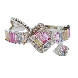 Silver ring with pastel zirconia stones
