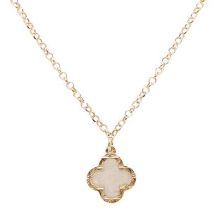   Gold-plated silver pendant necklace with mother-of-pearl four-leaf clover pendant
