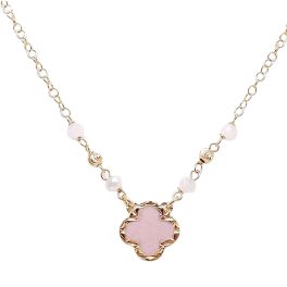 Gold-plated silver necklace with pink four-leaf clover