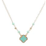 Gold-plated silver necklace with turquoise four-leaf clover