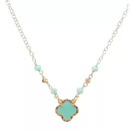 Gold-plated silver necklace with turquoise four-leaf clover