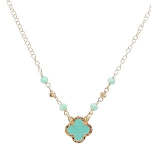Gold-plated silver necklace with turquoise four-leaf clover