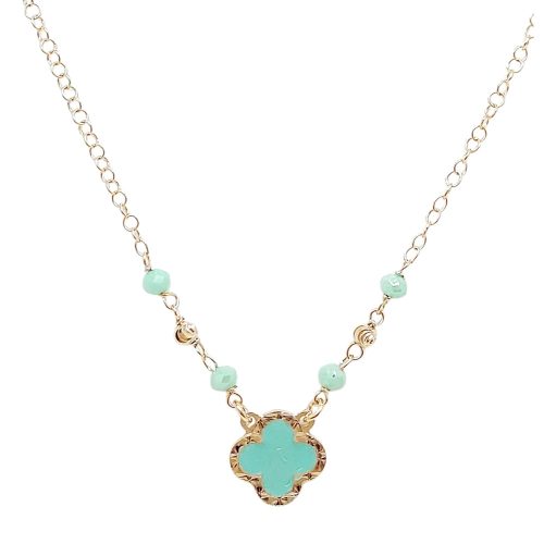 Gold-plated silver necklace with turquoise four-leaf clover