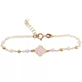 Gold-plated silver bracelet with pink four-leaf clover