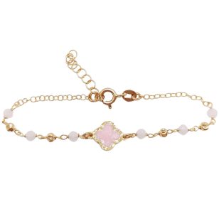 Gold-plated silver bracelet with pink four-leaf clover