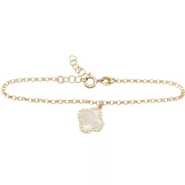   Gold-plated silver bracelet with mother-of-pearl four-leaf clover pendant