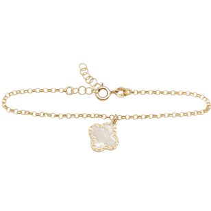   Gold-plated silver bracelet with mother-of-pearl four-leaf clover pendant
