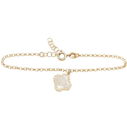 Gold-plated silver bracelet with mother-of-pearl four-leaf clover pendant