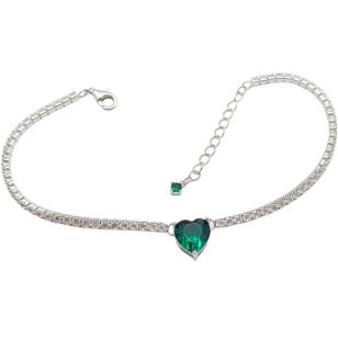 Silver bracelet with green zirconia heart