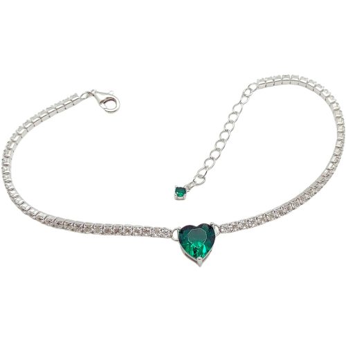 Silver bracelet with green zirconia heart