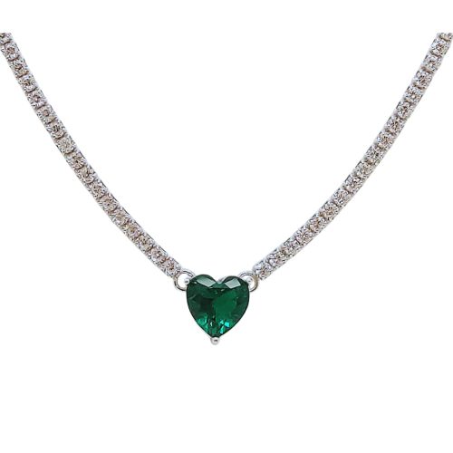 Silver necklace with green zirconia heart