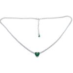 Silver necklace with green zirconia heart