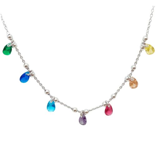 Silver necklace with colorful zirconia stones
