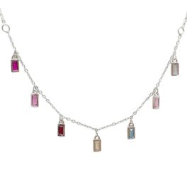 Silver necklace with colored zirconia stones