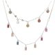 Silver necklace with a double row of colored zirconia stones