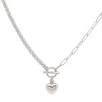 Silver heart charm necklace with mismatched chain