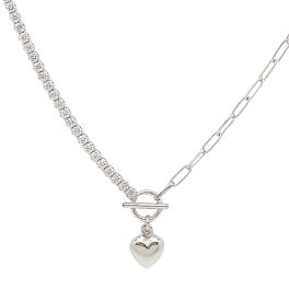 Silver heart charm necklace with mismatched chain