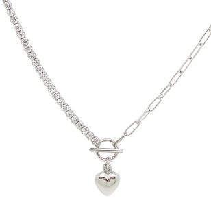 Silver heart charm necklace with mismatched chain