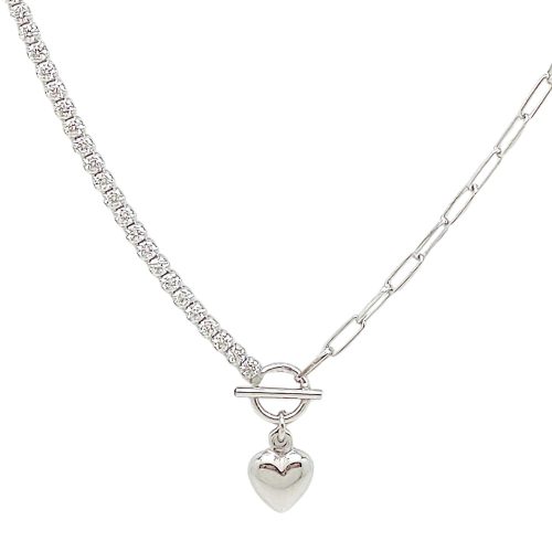 Silver heart charm necklace with mismatched chain