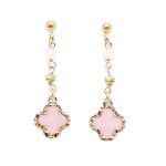 Gold-plated silver drop / dangle earrings with pink four-leaf clovers