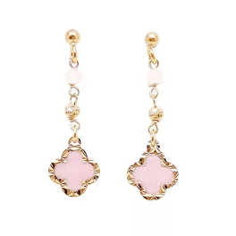   Gold-plated silver drop / dangle earrings with pink four-leaf clovers