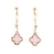 Gold-plated silver drop / dangle earrings with pink four-leaf clovers