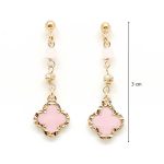 Gold-plated silver drop / dangle earrings with pink four-leaf clovers