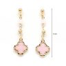   Gold-plated silver drop / dangle earrings with pink four-leaf clovers