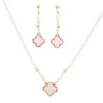 Gold-plated silver drop / dangle earrings with pink four-leaf clovers